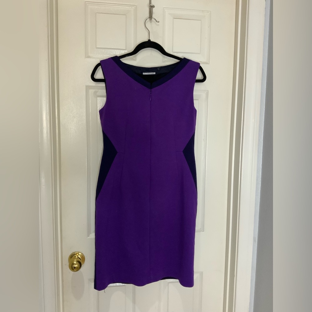 Sleeveless Purple Sheath Dress with Navy Accents